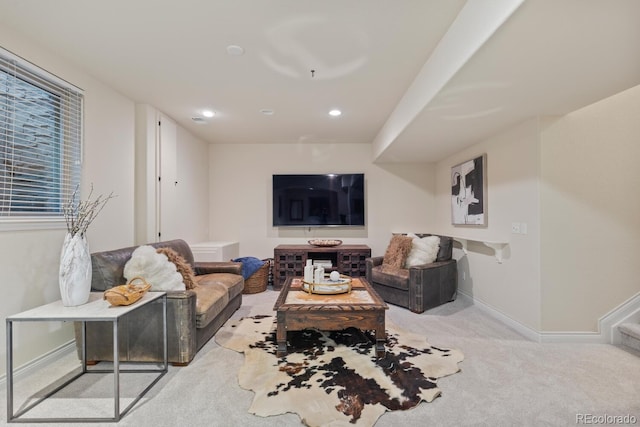 6874 Raspberry Run, Littleton, CO 80125 - living area with carpet floors, recessed lighting, and baseboards