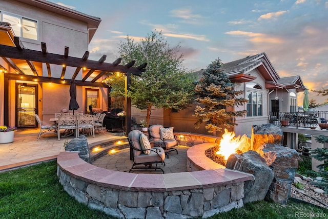 6874 Raspberry Run, Littleton, CO 80125 - view of patio / terrace featuring a fire pit and a pergola