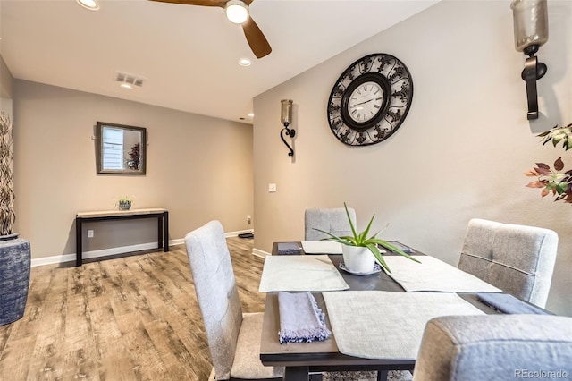 10555 Boston St, Commerce City, CO 80640 - dining area featuring a ceiling fan, wood finished floors, recessed lighting, and baseboards