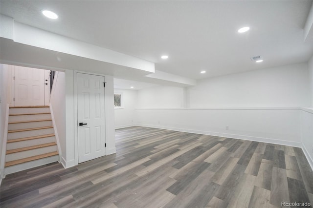 11172 W Exposition Dr, Denver, CO 80226 - finished basement featuring wood finished floors, stairs, baseboards, and recessed lighting