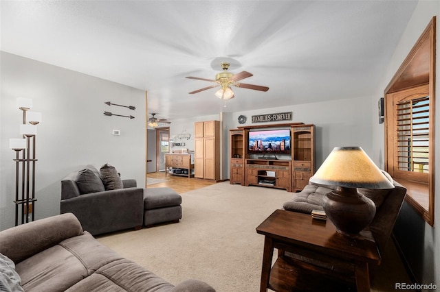 35055 E Mississippi Ave, Watkins, CO 80137 - living room featuring a healthy amount of sunlight, light carpet, and ceiling fan