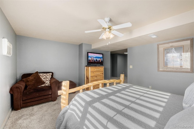 35055 E Mississippi Ave, Watkins, CO 80137 - bedroom featuring light colored carpet, baseboards, a ceiling fan, and a wall unit AC