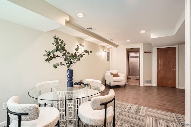 5150 Buckingham Rd, Boulder, CO 80301 - dining space with wood finished floors, recessed lighting, and electric panel