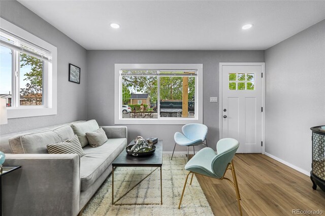 6980 Niagara St, Commerce City, CO 80022 - living area featuring wood finished floors, recessed lighting, and baseboards