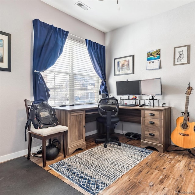 home office featuring wood-type flooring