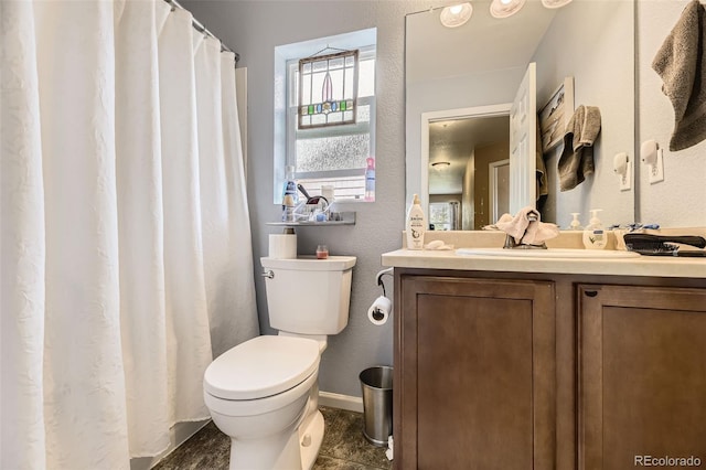 2115 Coach House Loop, Castle Rock, CO 80109 - full bath featuring vanity, toilet, plenty of natural light, a textured wall, and a shower with shower curtain