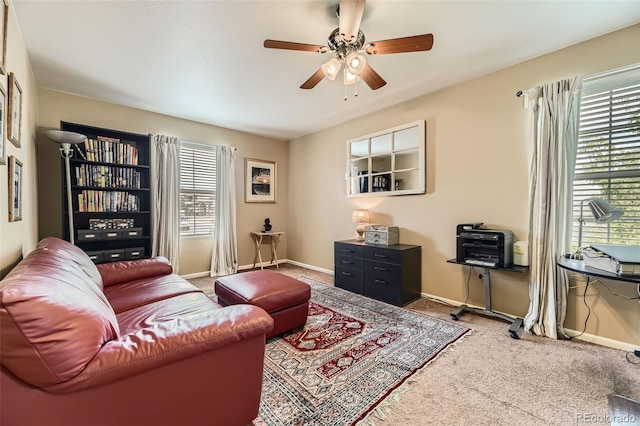 2115 Coach House Loop, Castle Rock, CO 80109 - living room with plenty of natural light, a ceiling fan, carpet, and baseboards