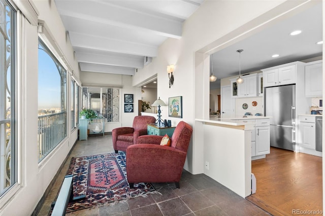1200 N Humboldt St Unit 1003, Denver, CO 80218 - living area featuring beamed ceiling and recessed lighting