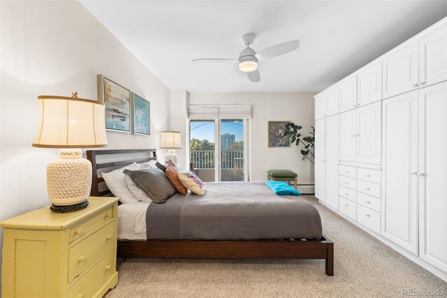 1200 N Humboldt St Unit 1003, Denver, CO 80218 - bedroom featuring light carpet, access to outside, a ceiling fan, and a baseboard radiator