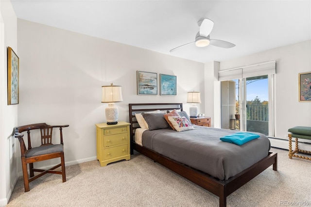1200 N Humboldt St Unit 1003, Denver, CO 80218 - bedroom with access to outside, light carpet, baseboard heating, baseboards, and ceiling fan