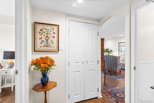 1200 N Humboldt St Unit 1003, Denver, CO 80218 - corridor featuring wood finished floors, arched walkways, and recessed lighting