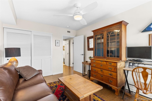 1200 N Humboldt St Unit 1003, Denver, CO 80218 - living room with wood finished floors and ceiling fan