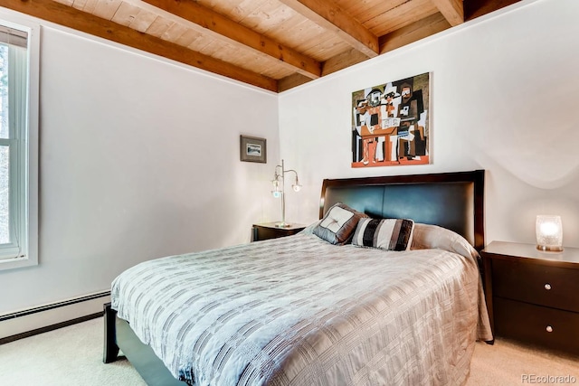 2300 Lodge Pole Cir Unit 103, Silverthorne, CO 80498 - carpeted bedroom with wooden ceiling, beam ceiling, and a baseboard heating unit