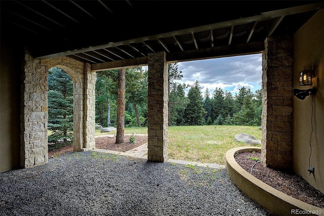 26806 Evergreen Springs Rd, Evergreen, CO 80439 - view of grassy yard featuring a patio and a forest view