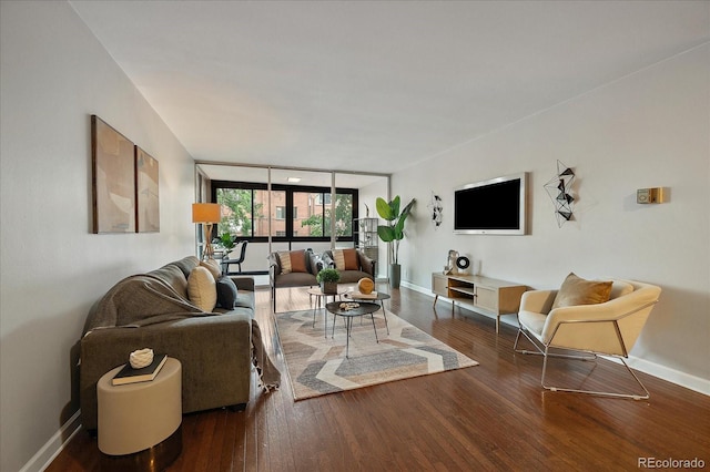 1050 N Corona St Unit 202, Denver, CO 80218 - living room with a wall of windows, wood finished floors, and baseboards