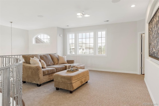 155 S Poplar St, Denver, CO 80230 - living room with light carpet, baseboards, and recessed lighting