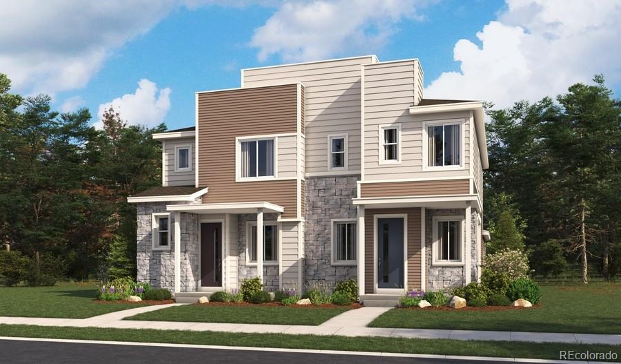 17155 E Alameda Pkwy, Aurora, CO 80017 - contemporary house featuring stone siding and a front lawn