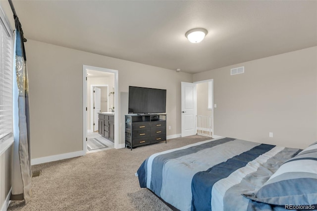 bedroom featuring carpet floors, baseboards, and visible vents