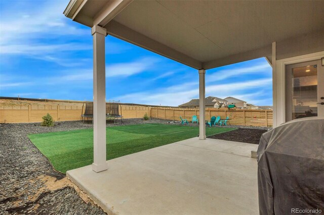 view of patio with a fenced backyard and area for grilling