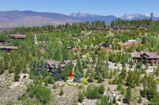 birds eye view of property with a mountain view