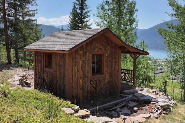 view of outdoor structure with a mountain view