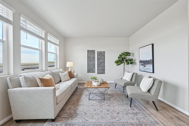 living room featuring wood finished floors and baseboards