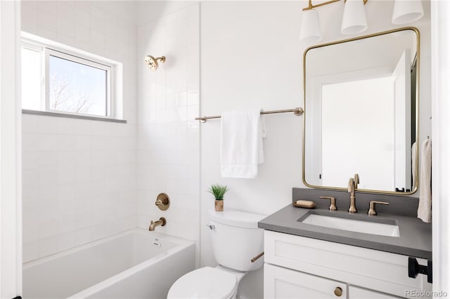 full bath with toilet, vanity, and shower / tub combination