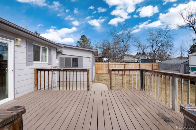 deck with a shed