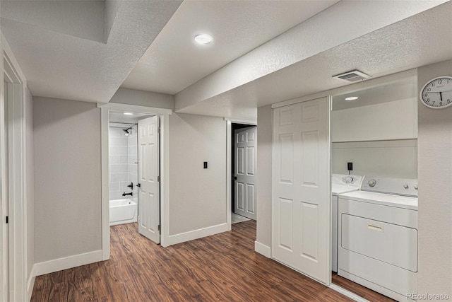 10051 E Walsh Pl, Denver, CO 80247 - laundry area featuring dark wood-style floors, separate washer and dryer, and recessed lighting
