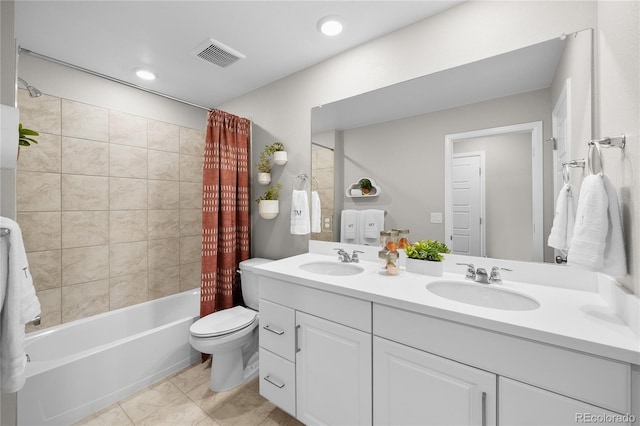full bathroom featuring toilet, visible vents, a sink, and shower / bath combo