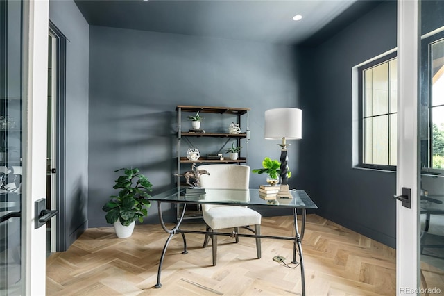 office featuring light parquet floors