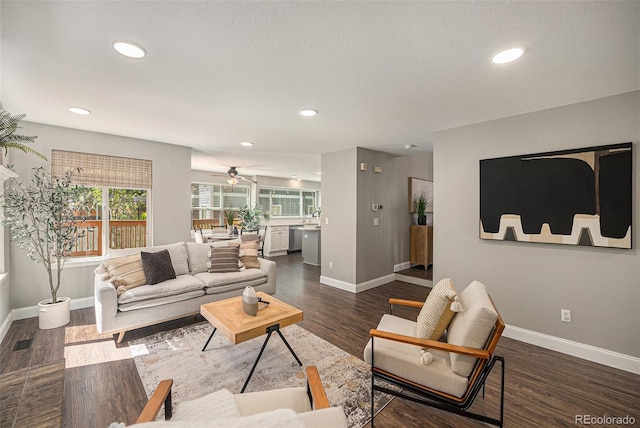2980 E 135th Dr, Thornton, CO 80241 - living room with dark wood-style flooring, recessed lighting, and a ceiling fan