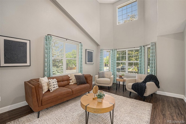 2980 E 135th Dr, Thornton, CO 80241 - living area with a towering ceiling, wood finished floors, and healthy amount of natural light