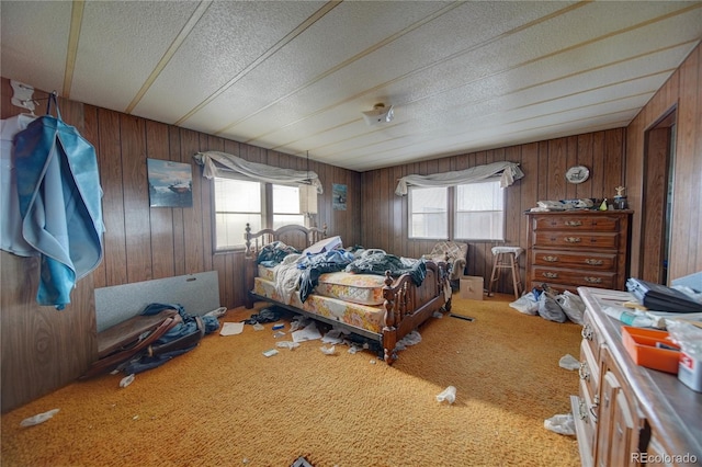 6224 County Road H, Joes, CO 80822 - carpeted bedroom featuring multiple windows, wooden walls, and a textured ceiling