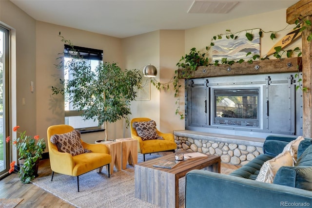 104 River Run Dr, Buena Vista, CO 81211 - living room with wood finished floors, healthy amount of natural light, and a glass covered fireplace