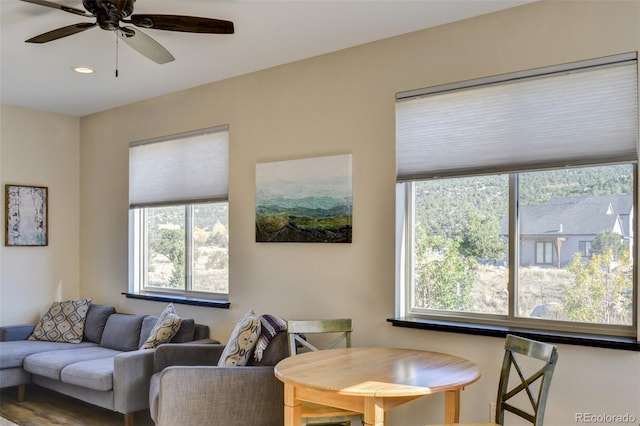 104 River Run Dr, Buena Vista, CO 81211 - living room featuring ceiling fan and recessed lighting