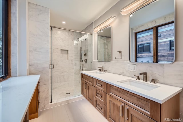 310 Creekside Aly Unit 4, Frisco, CO 80443 - full bath with double vanity, a stall shower, and recessed lighting