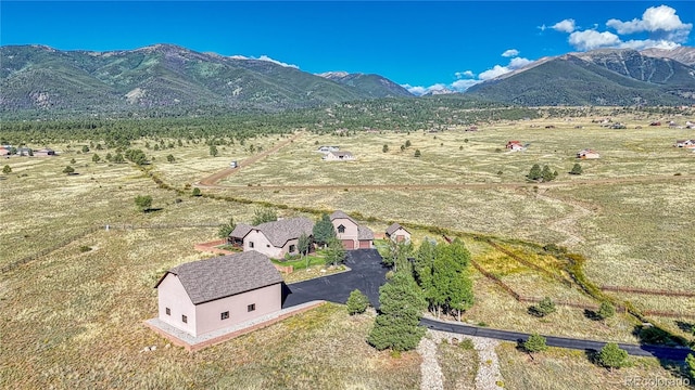 bird's eye view with a mountain view and a rural view