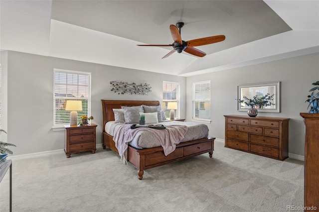 27290 E Nova Cir, Aurora, CO 80016 - bedroom featuring carpet, multiple windows, lofted ceiling, and a ceiling fan