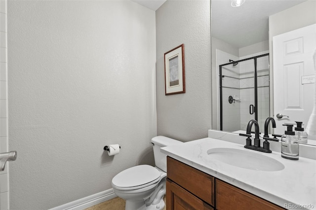 27290 E Nova Cir, Aurora, CO 80016 - bathroom with vanity, a stall shower, and a textured wall