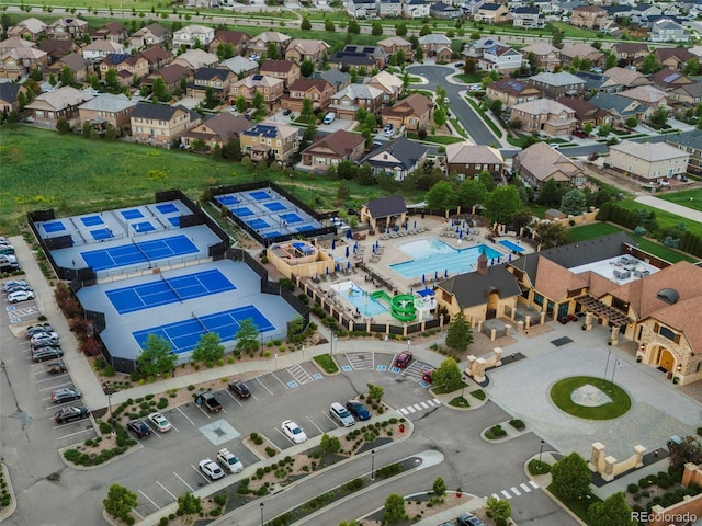 27290 E Nova Cir, Aurora, CO 80016 - aerial view of property's location with a pool area and nearby suburban area