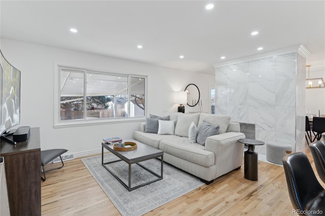 living room with light hardwood / wood-style floors