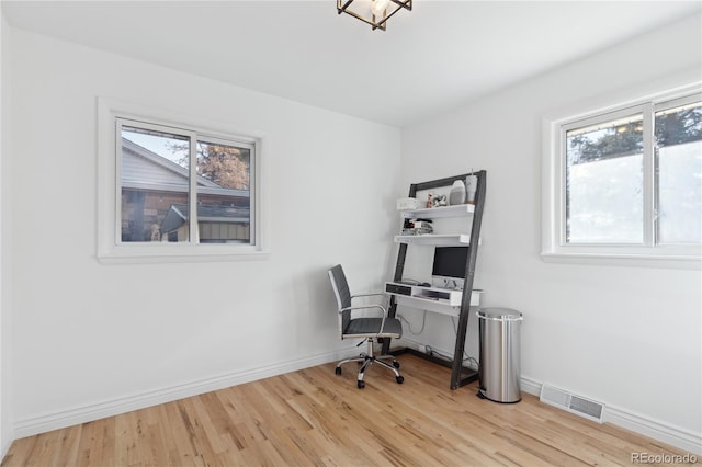 office area featuring light hardwood / wood-style floors