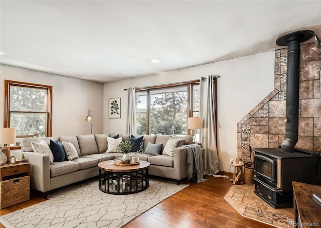 41 Yew Ln, Bailey, CO 80421 - living area with hardwood / wood-style floors and a wood stove