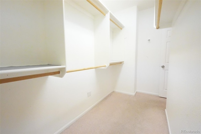 spacious closet featuring light carpet