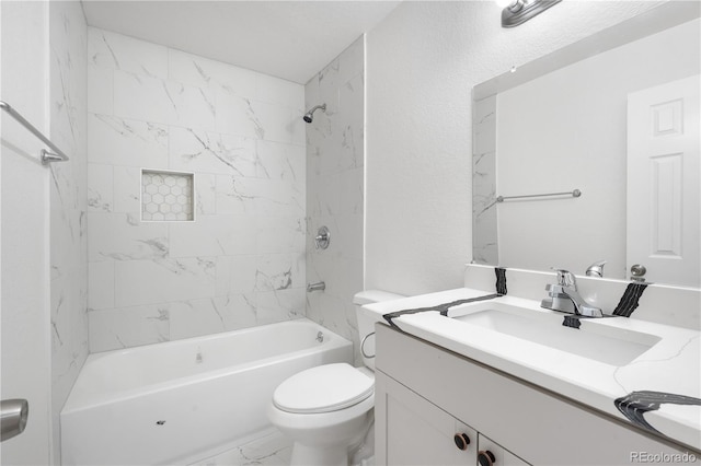 1705 Cathay Ct, Aurora, CO 80011 - bathroom with vanity, marble look tiles, and washtub / shower combination