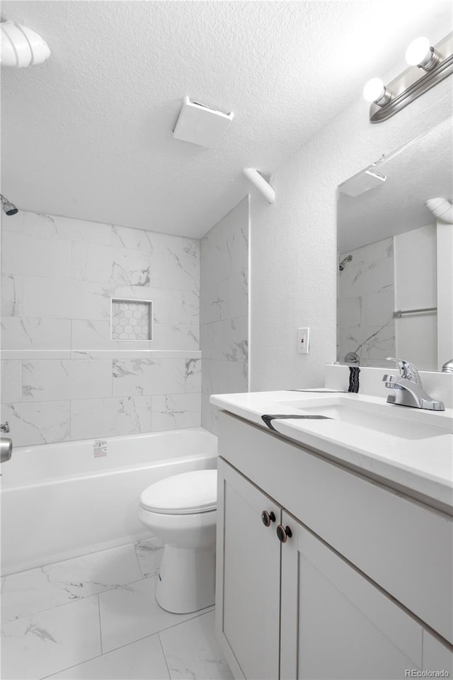 1705 Cathay Ct, Aurora, CO 80011 - full bathroom with vanity, a textured ceiling, shower / tub combination, and marble finish flooring
