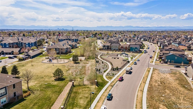 drone / aerial view with a mountain view