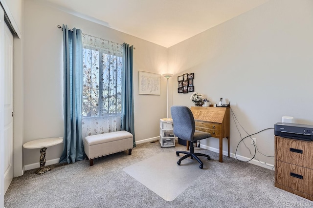 home office with carpet flooring