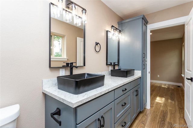 bathroom featuring hardwood / wood-style floors, toilet, and vanity